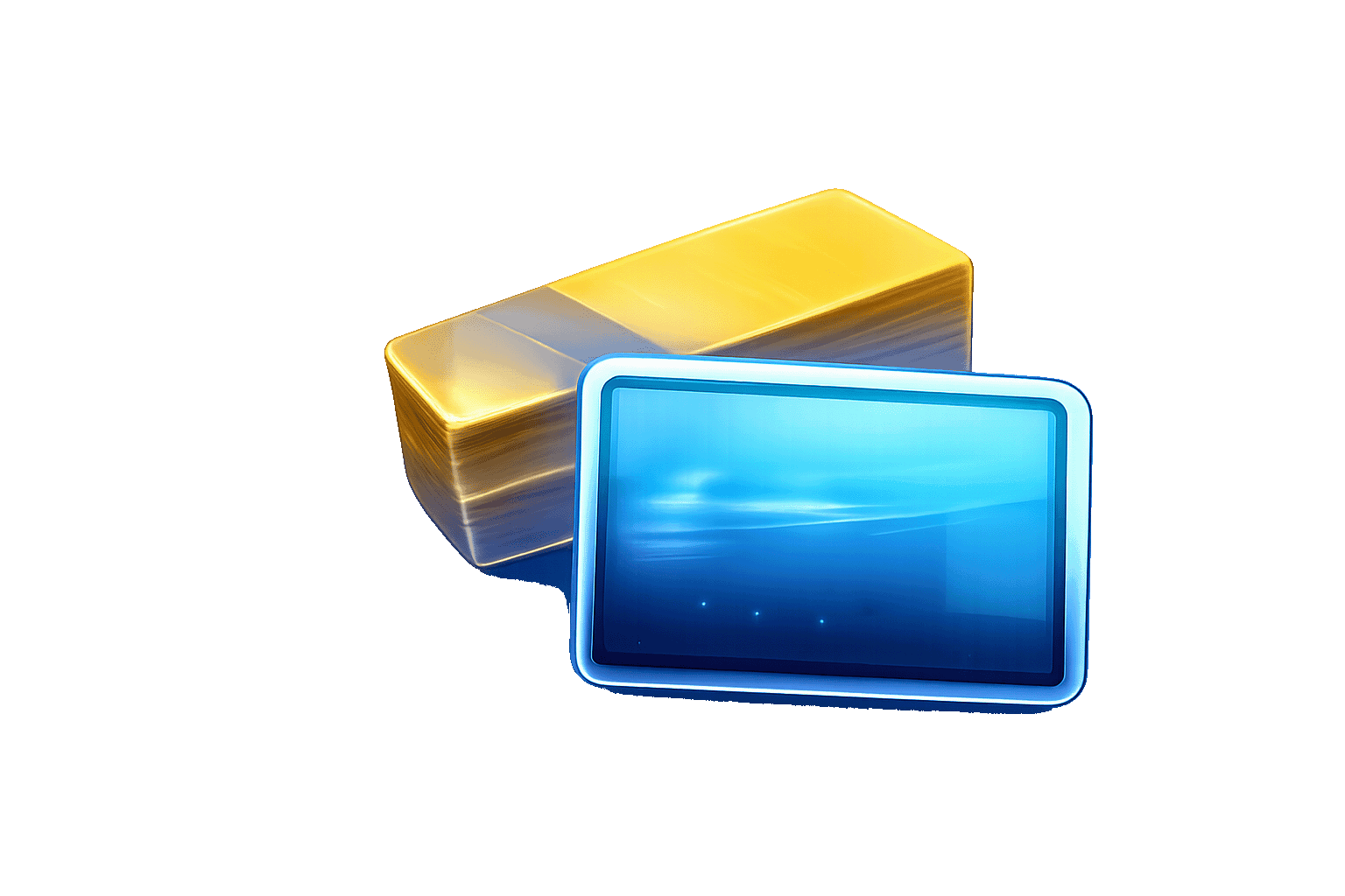 Shiny gold and blue digital tablets with protective cases for tech innovation and modern design.